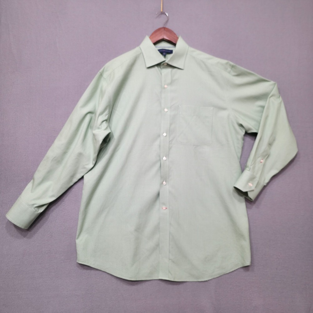 Tommy Hilfiger Men's Green Check Long Sleeve Button Up Dress Shirt Size 16-32/33